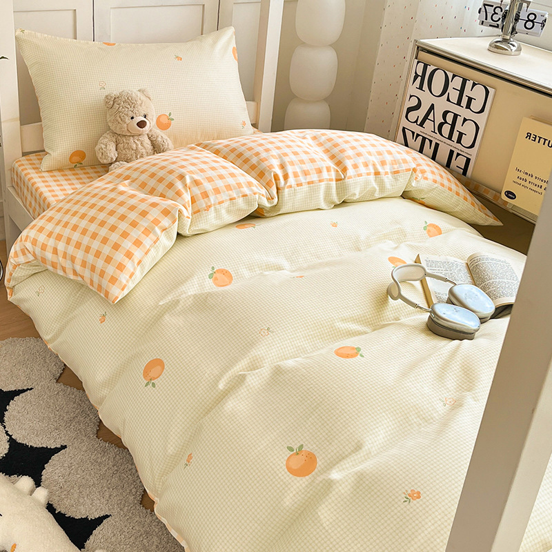 Verano simple algodón dormitorio universitario cama de tres piezas sábanas de algodón puro funda de edredón sábana ropa de cama de seis piezas