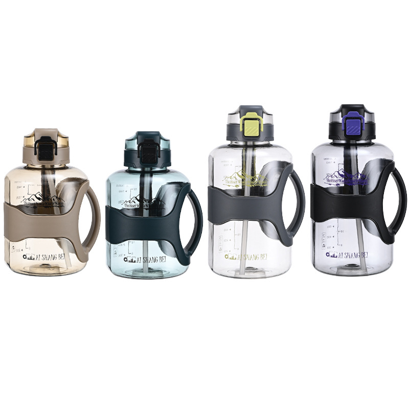 Nuevo hervidor deportivo de gran capacidad con mango portátil acondicionamiento físico al aire libre viaje taza de agua con paja simple taza de alta calidad