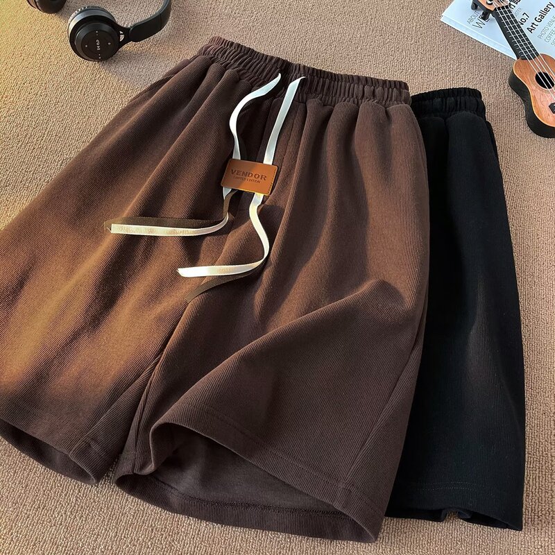 Casual Pants Youth Popular Fashion Trendy Brand Solid Color Straight Casual Pants Shorts Loose Men's Summer New Ice Silk