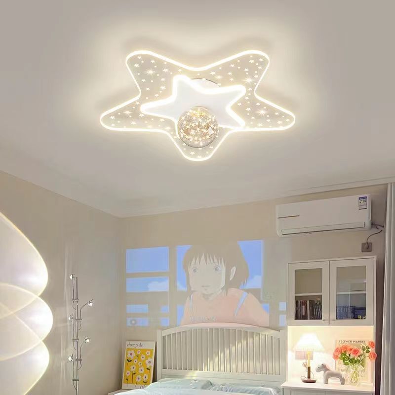 Children's Room Lamp Simple Modern Warm Star Moon Ceiling Lamp Nordic Creative Five-Pointed Star Study Bedroom Lamp