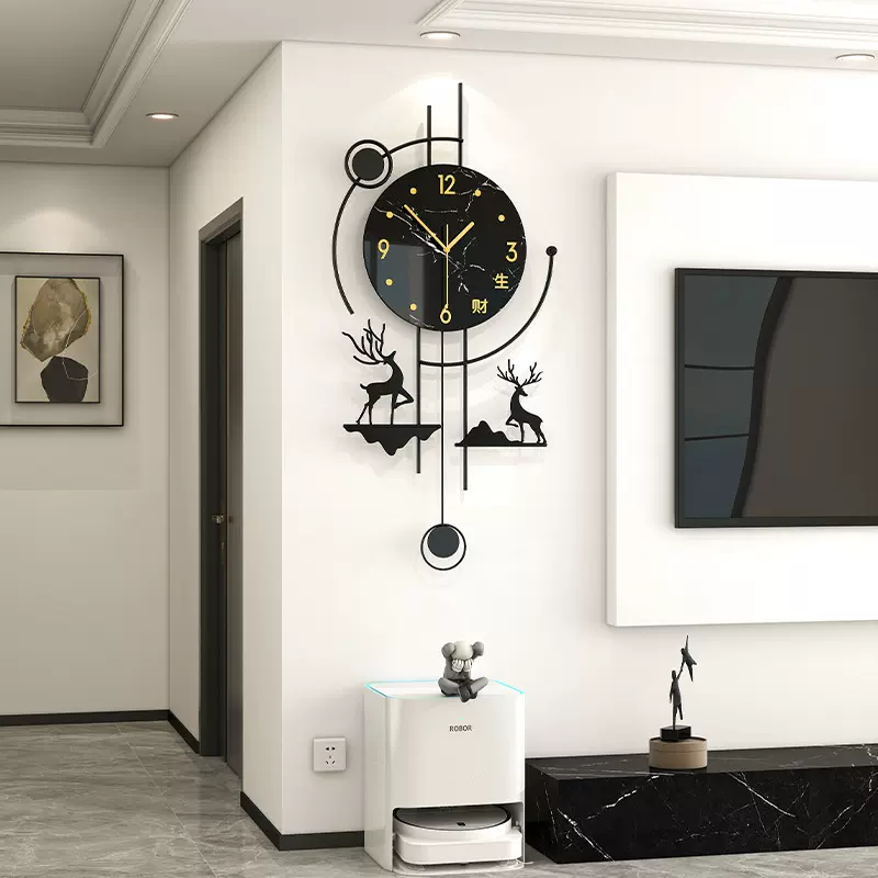 现代轻奢挂钟客厅高级感免打孔家用餐厅装饰时钟静音简约钟表挂墙