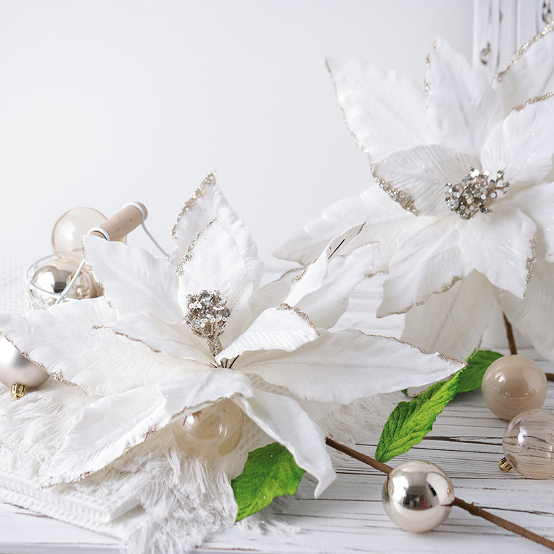 Buscando nuevos productos transfronterizos de flores de Navidad 40cm super grandes de alto grado teñido fijo flor de simulación decoración del árbol de Navidad