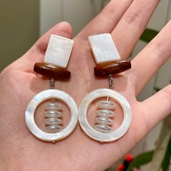 文艺复古港风圆形贝壳串珠流苏耳环女个性气质耳钉小众设计感耳饰