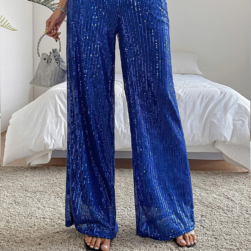 Women's Party Street Fashion Solid Color Full Length Sequins Casual Pants display picture 2