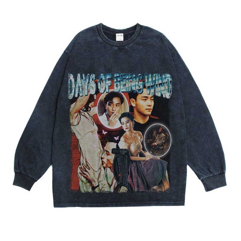 香港经典电影张国荣阿飞正传周边宽松复古美式街头印花长袖t恤