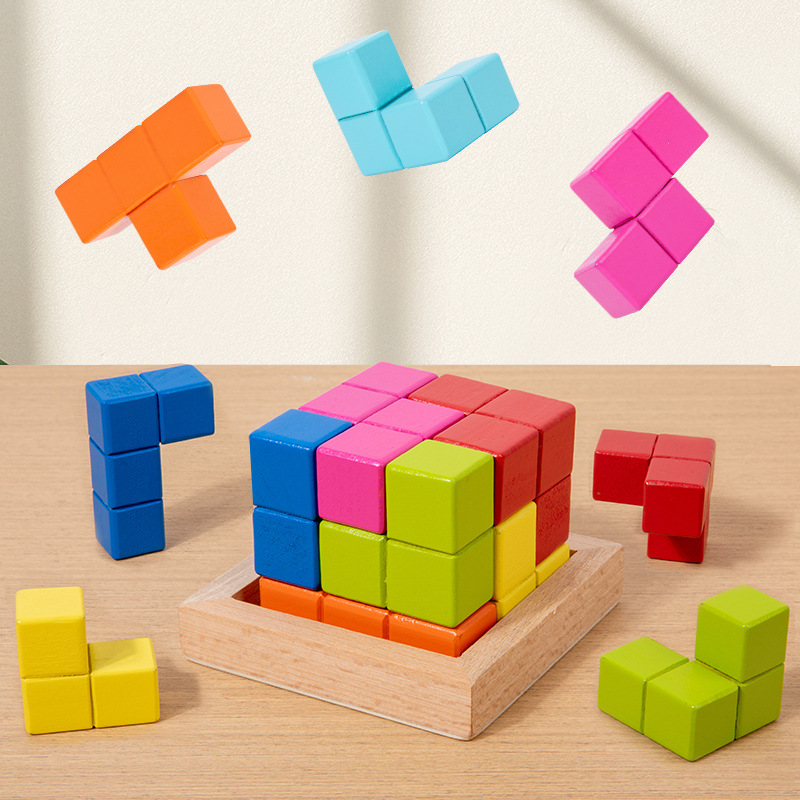 Juguetes de madera puzzle espacio tridimensional puzzle pensamiento entrenamiento de bloques de construcción infantil puzzle juguetes al por mayor