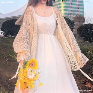 New Sweet Style Hollow Cardigan for Women, Thin Shawl Suspender Skirt, Summer Blouse, Lace Air-Conditioning Shirt, Fresh