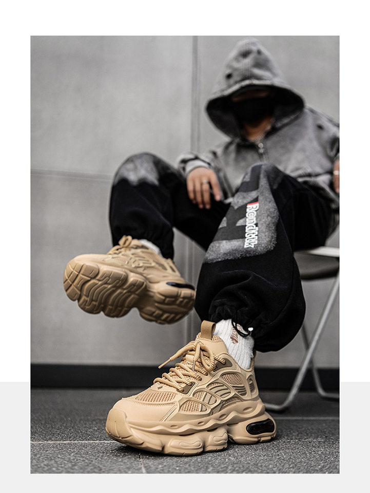 Giày sneaker nam cổ thấp buộc dây đế dày bọc da phong cách thời trang, giày thể thao tăng chiều cao — Cà phê ZS-F 8965m, ZS-F8965 Xingka, ZS-F8965 màu đen chi tiết 10
