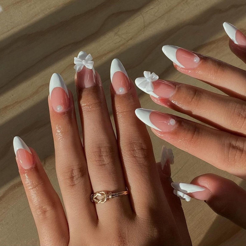 FRENCH STYLE FALSE NAILS white-edged nail stickers long pointed nail pieces cross-border nail pieces wholesale