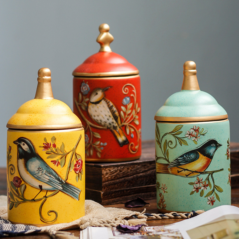 American Ceramic Storage Jar Set Porcelain Storage Jar Home Accessories Ornaments Tea Jar Ceramic Crafts Wine Cabinet