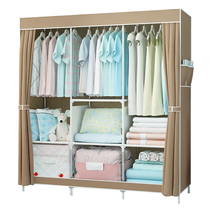 Armario simple tela plegable de tela armario de almacenamiento económico casa de alquiler de armario de acero percha