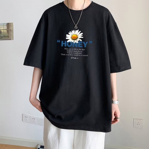 Men's Short Sleeve T-Shirt Trendy Brand Summer Loose Five-Point Sleeve Annual Trend Ins Minimalist Printed Top