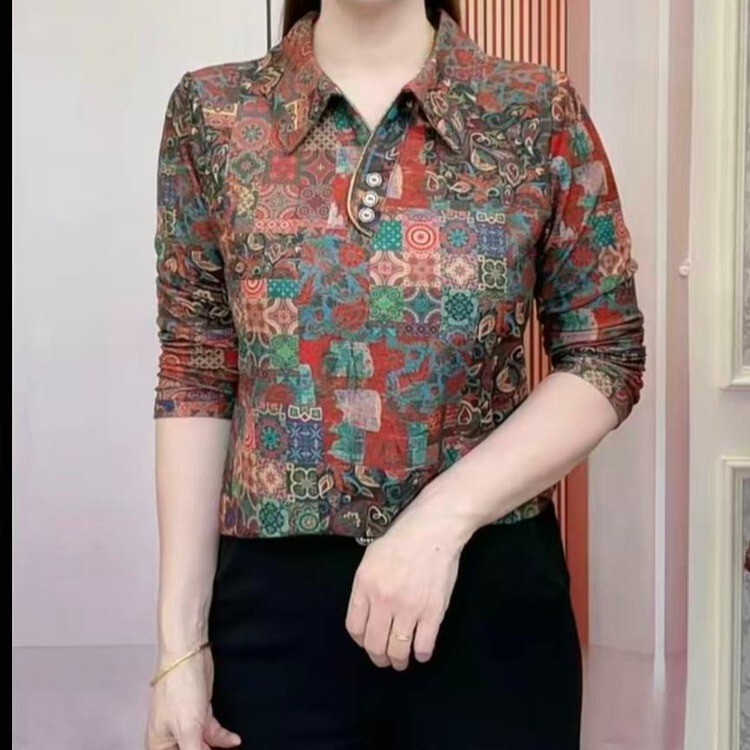 Dropshipping 2025 Autumn New Fashion Casual Versatile Slimming Long-Sleeve Shirt Loose Tummy-Covering Floral Top
