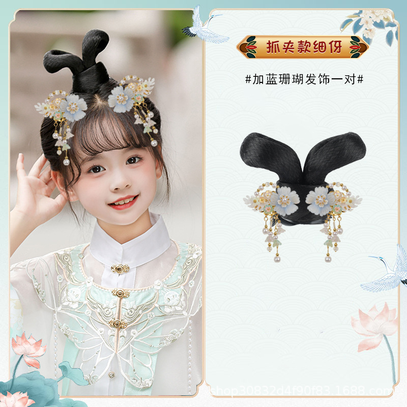 얇은 클립 + 블루 코랄 헤어 액세서리 한 쌍