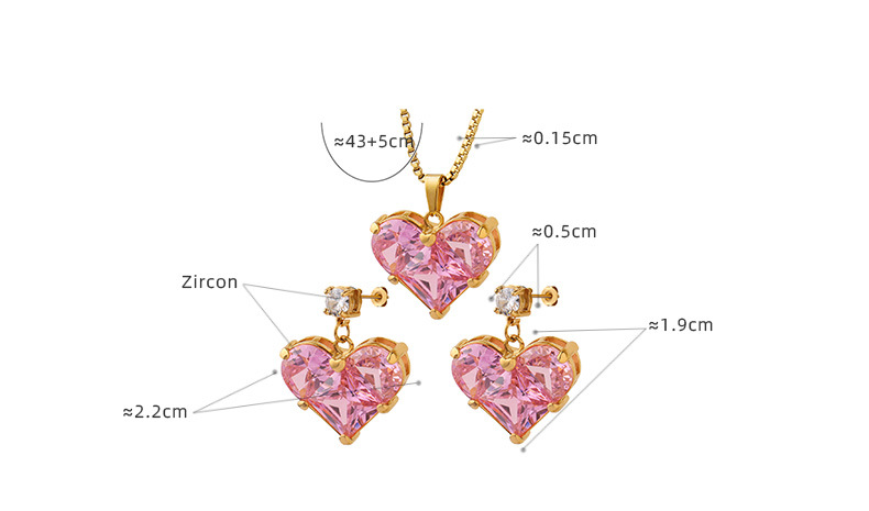 French Style Heart Shape Titanium Steel Pendant Necklace Earrings Zircon Stainless Steel Necklaces