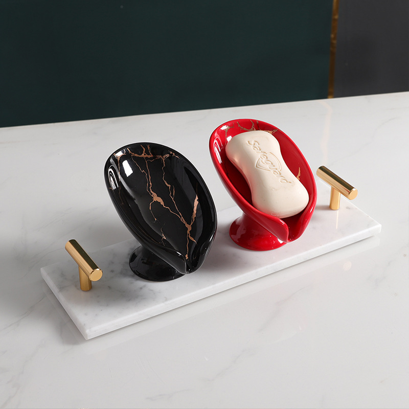 Caja de jabón de cerámica de lujo ligero Estilo nórdico baño Baño Hotel hogar drenaje caja de jabón moderno minimalista bandeja de jabón
