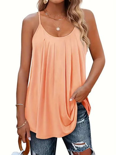 Cross-border European and American Plus-size Solid Color Strappy 2025 Summer Fashion Elegant Pleated Thin-strap Loose Casual Vest