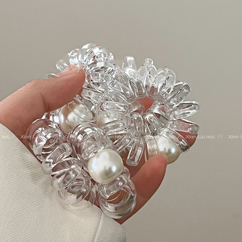 Fashionable new pearl phone cord hair tie, durable rubber band, women's hair tie, temperament ponytail headband hair accessory