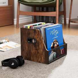 木制黑胶唱片收纳筐摆台式唱片储物盒复古乡村风CD黑胶唱片架