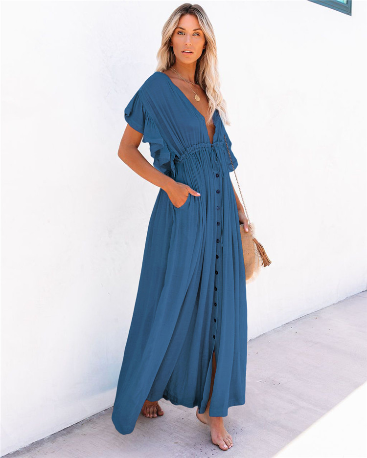 Single Breasted Waist Pull-Belt Beach Cover-Up - Swimsuits - Uniqistic.com