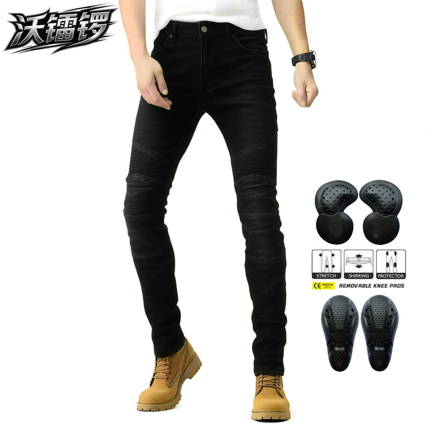 Vaqueros de moto VOLERO para hombre, para conducción al aire libre, estilo retro casual, desgastados, elásticos, todoterreno, pantalones anticaída. image 6