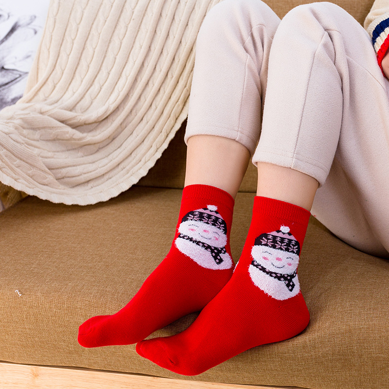 Calcetines de algodón de color puro calcetines de moda de dibujos animados a rayas de oso de media pantorrilla de mujer Festival de Primavera Año Nuevo rojo cumpleaños año festivo Calcetines