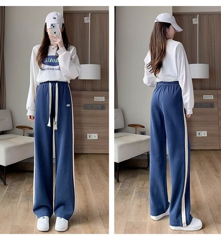 Pantalones casuales primavera y otoño 2023 nuevas mujeres sueltas pantalones casuales rectos diseño adelgazamiento pierna ancha Pantalones deportivos para mujeres image 8