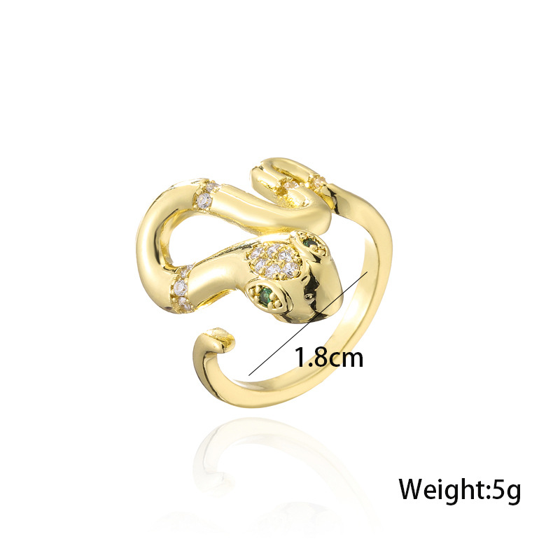 Aogu Cross-border Supply Copper Plating 18k Gold Micro Inlaid Zircon Snake Shape Open Ring Female Personalized Bracelet New Product display picture 14