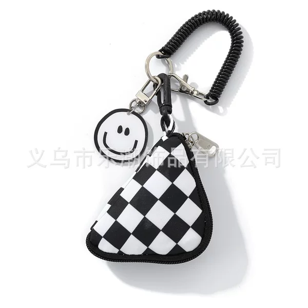 Checkerboard Earphone Bag Key Case Ins Black and White Mini Cute Pocket Triangle Coin Purse Schoolbag Pendant