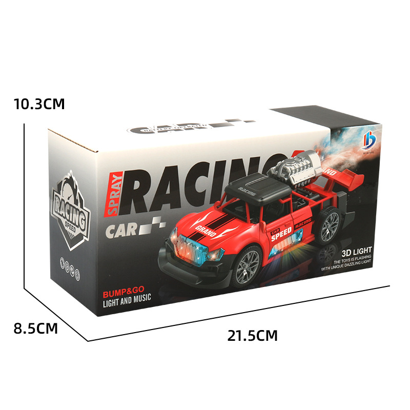 Coche de carreras de spray eléctrico para niños, música para caminar universal, luz, modelo de simulación de tracción en las cuatro ruedas, coche, niño, rompecabezas