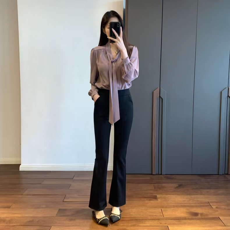 Ready-Made Bell-Bottom Pants with Velvet, New High-Waisted and Drapedy Pear-Shaped Women's Figure Casual Suit Flared Pants with Flared Trousers