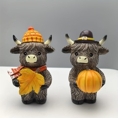 クロスボーダー新製品ハロウィンハイランド牛の装飾品カボチャ秋感謝祭パーティーの装飾樹脂装飾品