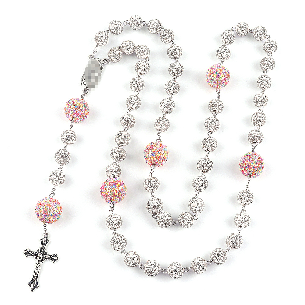 European and American ins ladies long necklace Rosary beads necklace six-layer diamond high quality soft pottery diamond ball chain wholesale