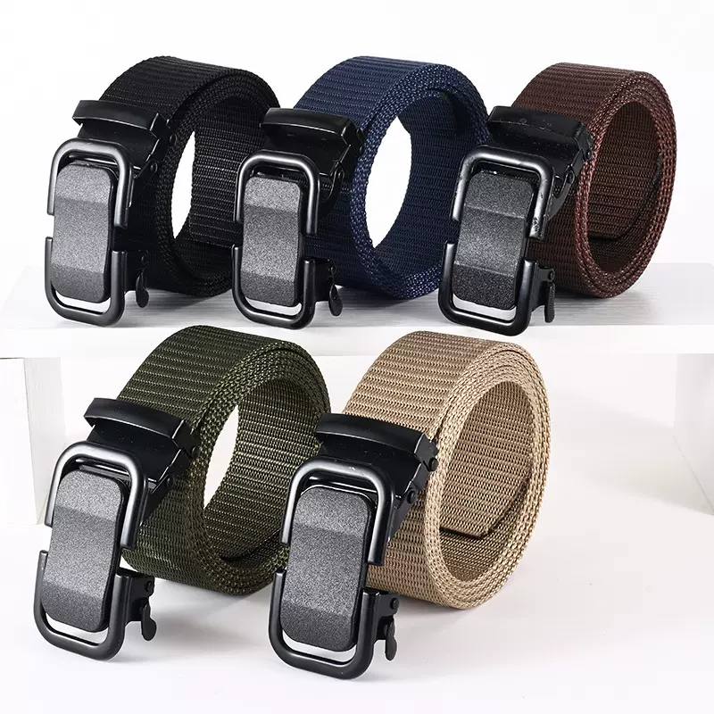 跨境无牙帆布腰带男士自动扣腰带户外战术训练百搭帆布编织腰带
