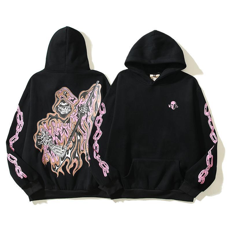 Jacke aus reiner Baumwolle, Hip-Hop-Lockersitz, Kanye, Unisex-Totenkopf-Eisenkette, Kirin-Arm-Hoodie, Hoodie-Trend_voghion.com