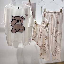 2026新款冰雪丝睡衣女宽松大码短袖长裤甜美舒适休闲家居服三件套