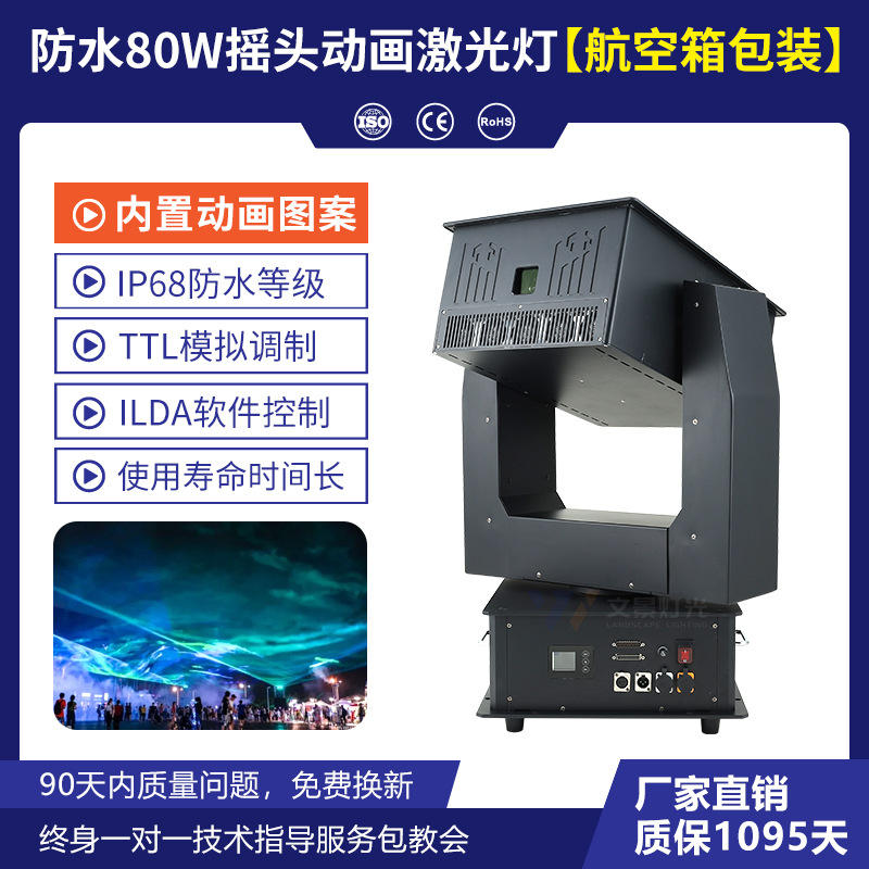 Wenjing luz láser de animación de sacudida de cabeza impermeable de alta potencia iluminación escénica al aire libre luz láser de techo al aire libre emblemática