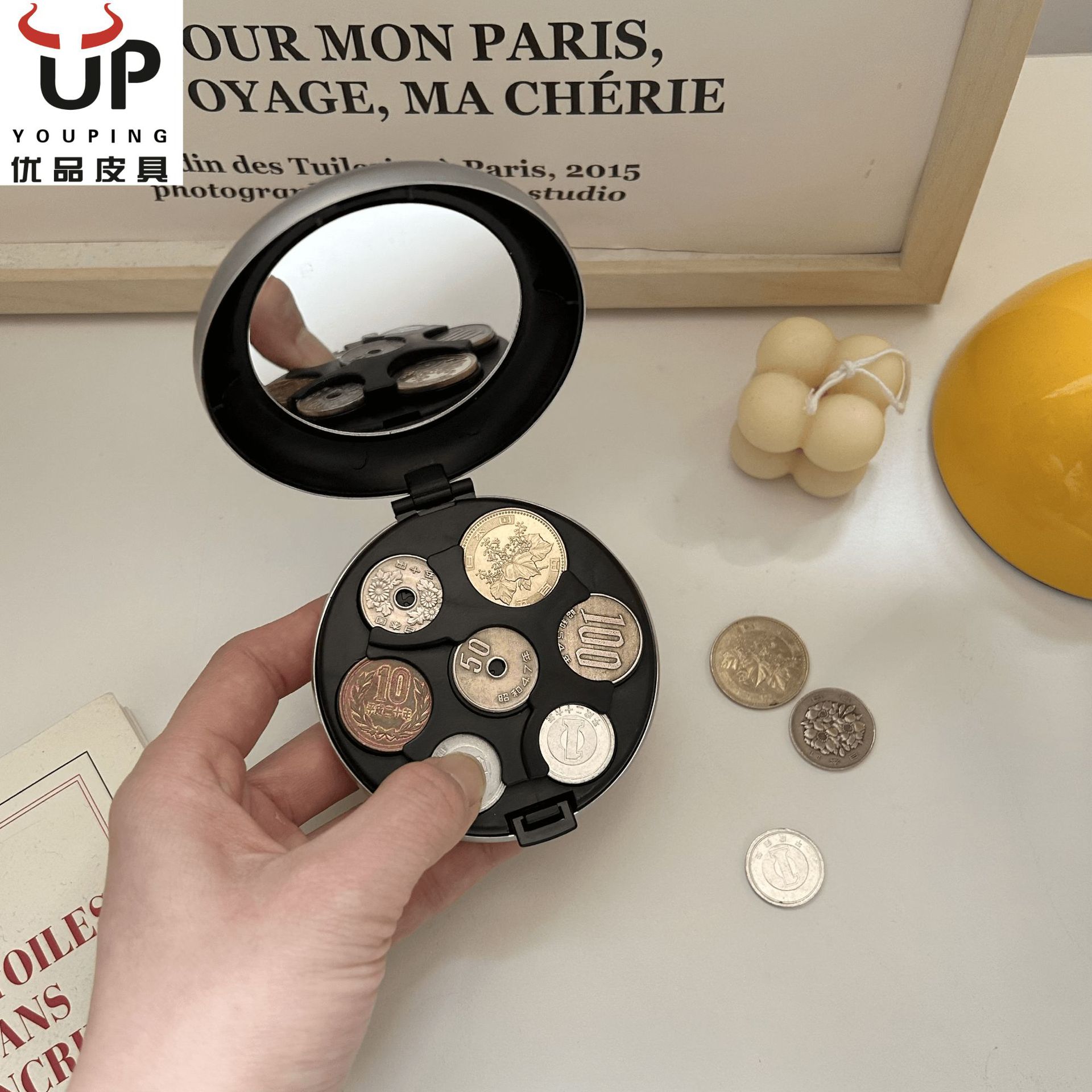 Viajes transfronterizos Japón y Corea del Sur billetera de plástico redonda creativa caja de monedas para hombre monedero para coche bolso de espejo de maquillaje para mujer