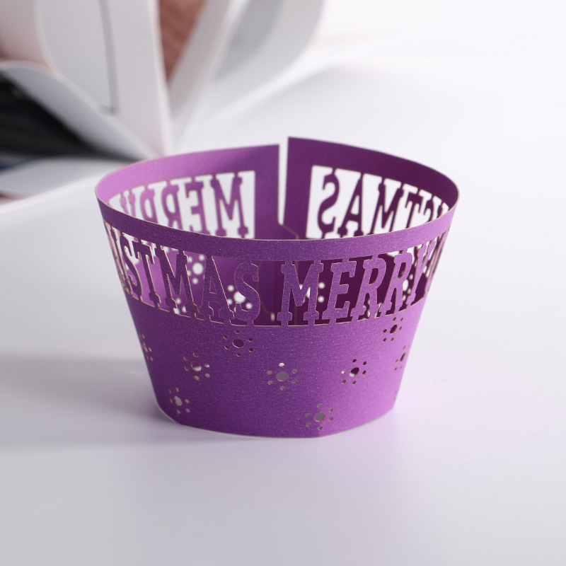 热销圣诞主题 激光镂空蛋糕围边 烘焙纸杯圣诞字母纸杯托 批发