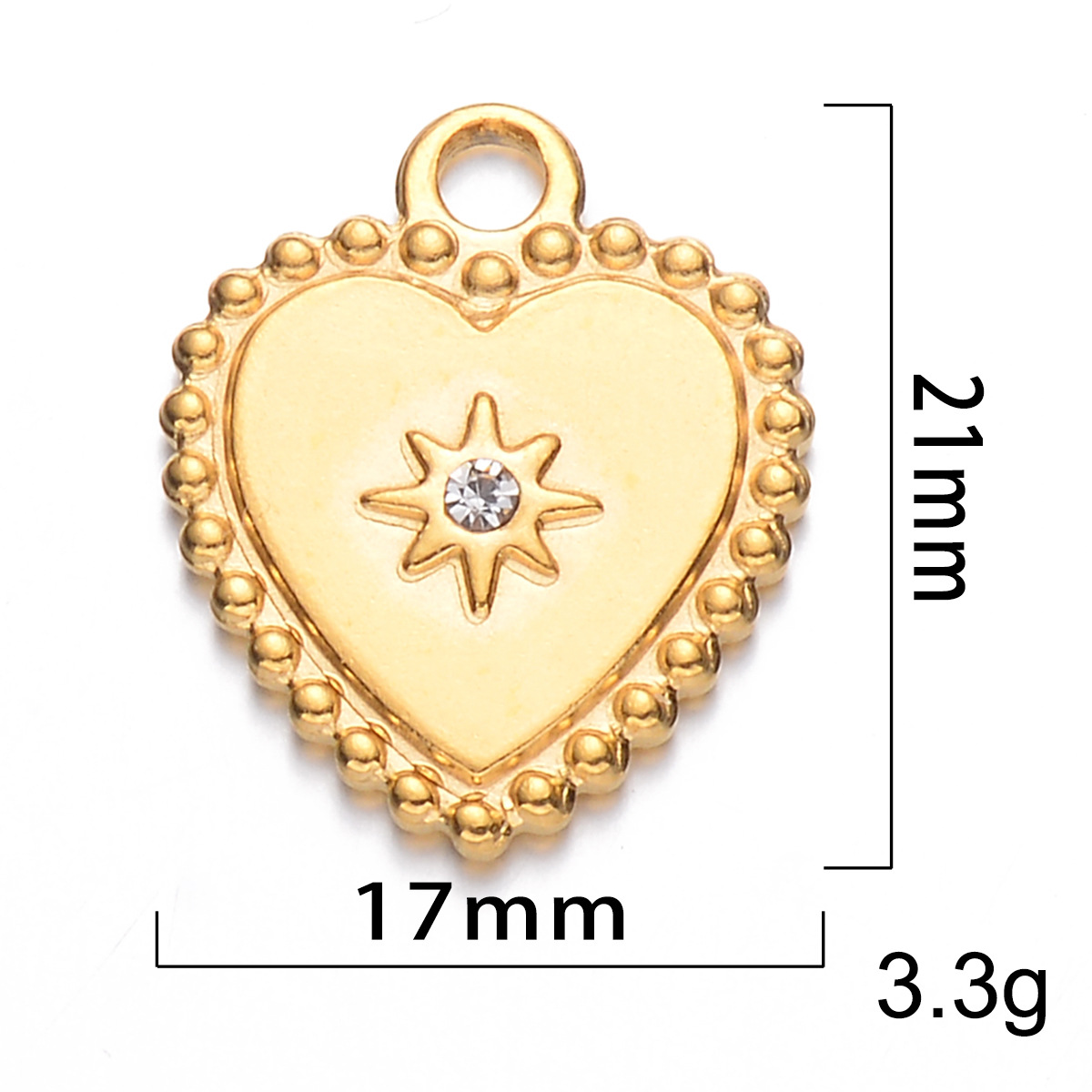 5 PCS/Package Quantity 5 PCS/Package 304 Stainless Steel Zircon Geometric Heart Shape Sandblasted Polished Pendant