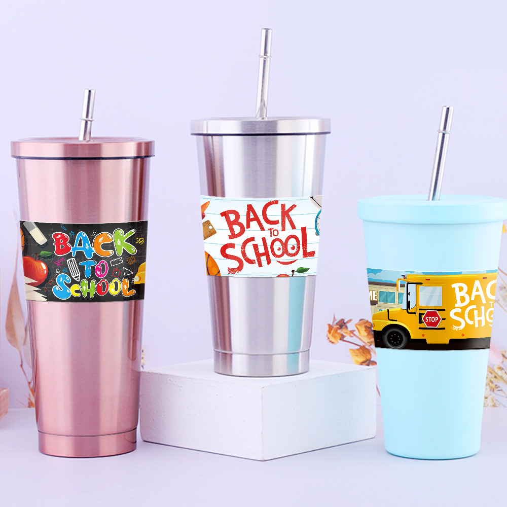 Nuevo transfronterizo fiesta de regreso a la escuela decoración pegatinas de botellas de agua pegatinas de etiquetas de decoración de tazas de agua de fiesta de primavera