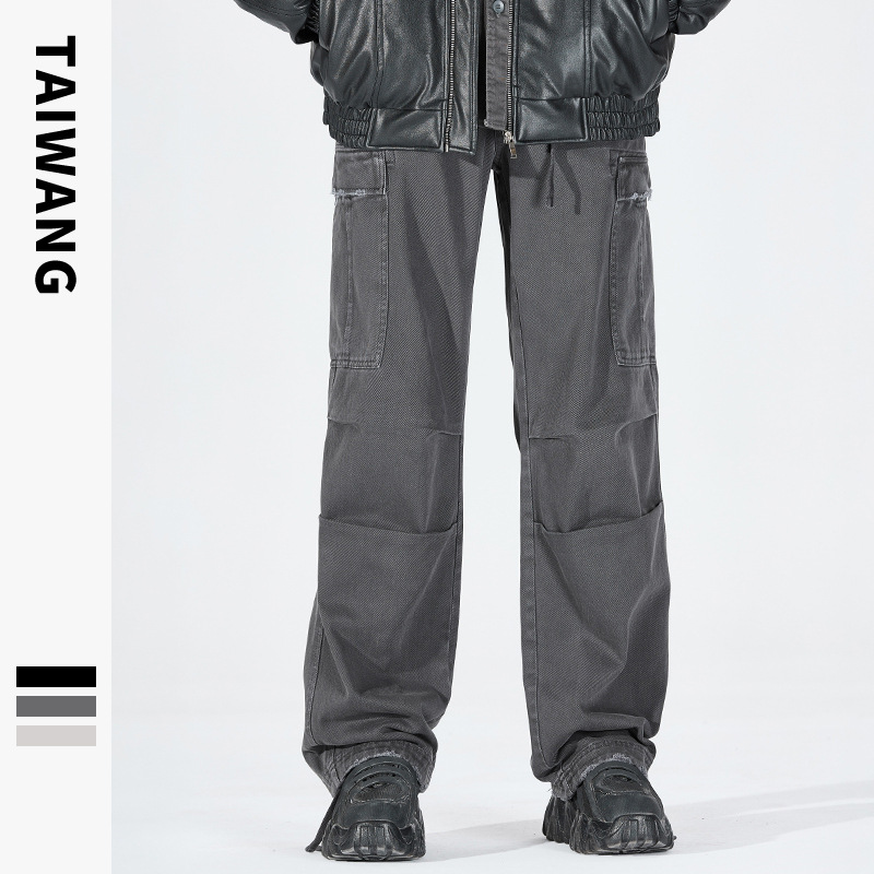 Abbigliamento maschile Thai King Abbigliamento maschile 2024 Pantaloni da paracadutista retrò Autunno e inverno Tintura indumenti Abbigliamento da lavoro Pantaloni larghi multitasche Pantaloni da uomo_voghion.com