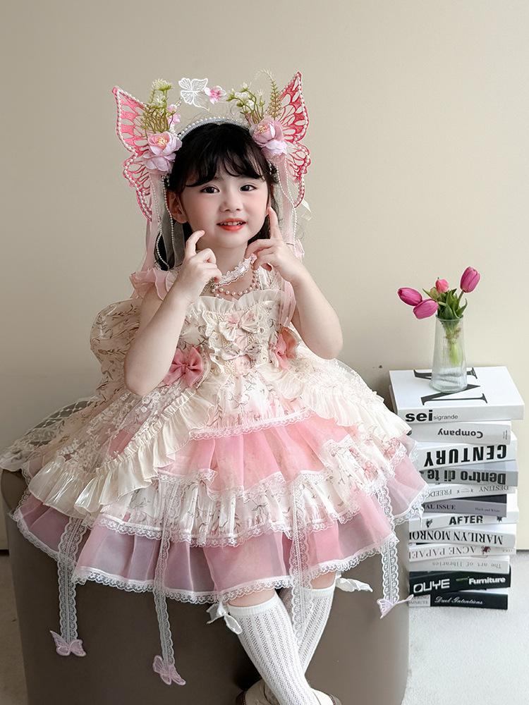 Vestido de niña verano 2025 nuevo estilo de los niños estilo occidental Lolita niña vestido de verano sin mangas vestido de princesa con tirantes