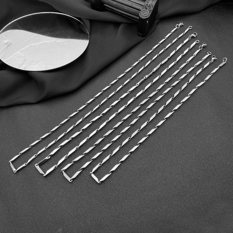 Herenketting van titaniumstaal ruitvormig trendy bamboestijl_voghion.com