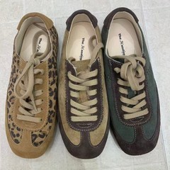 厚底复古勃肯鞋女豹纹新款法式圆头德训阿甘鞋真皮休闲系带女鞋