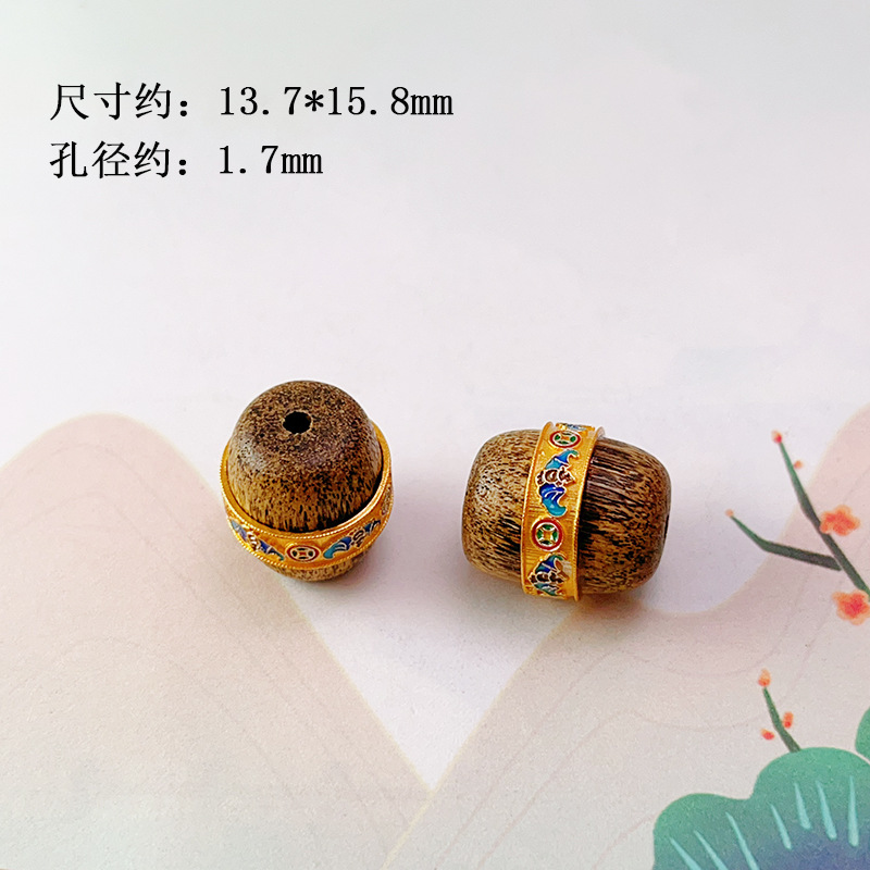 Wholesale 925 Silver Gold-Plated Inlaid Agarwood Waist Beads Barrel Beads Accessories Wenwan Bracelet Spacer Beads Accessories Handmade DIY