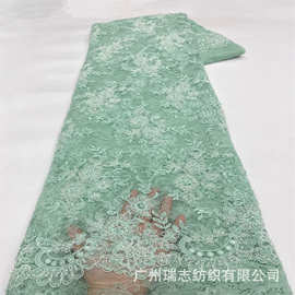 跨境欧美满版股绳花朵刺绣珠管亮片面料婚纱礼服舞台服绣花布lace