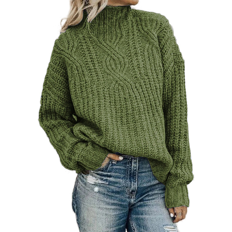 Women's sweater turtleneck twist knit top pullover_voghion.com