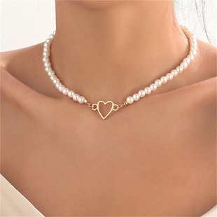 European and American summer ins style niche pearl love necklace sweet cool hot girl fashion beaded necklace women wholesale