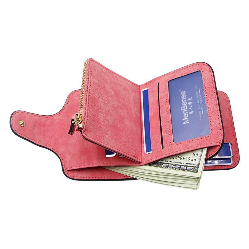 Nueva cartera corta de las mujeres del color del caramelo de gran capacidad retro mate Cartera de cuero